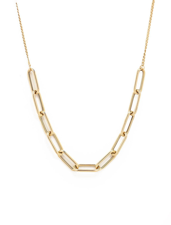 Front view of Zoe Chicco's 14k large paperclip necklace with adjustable curb chain.
