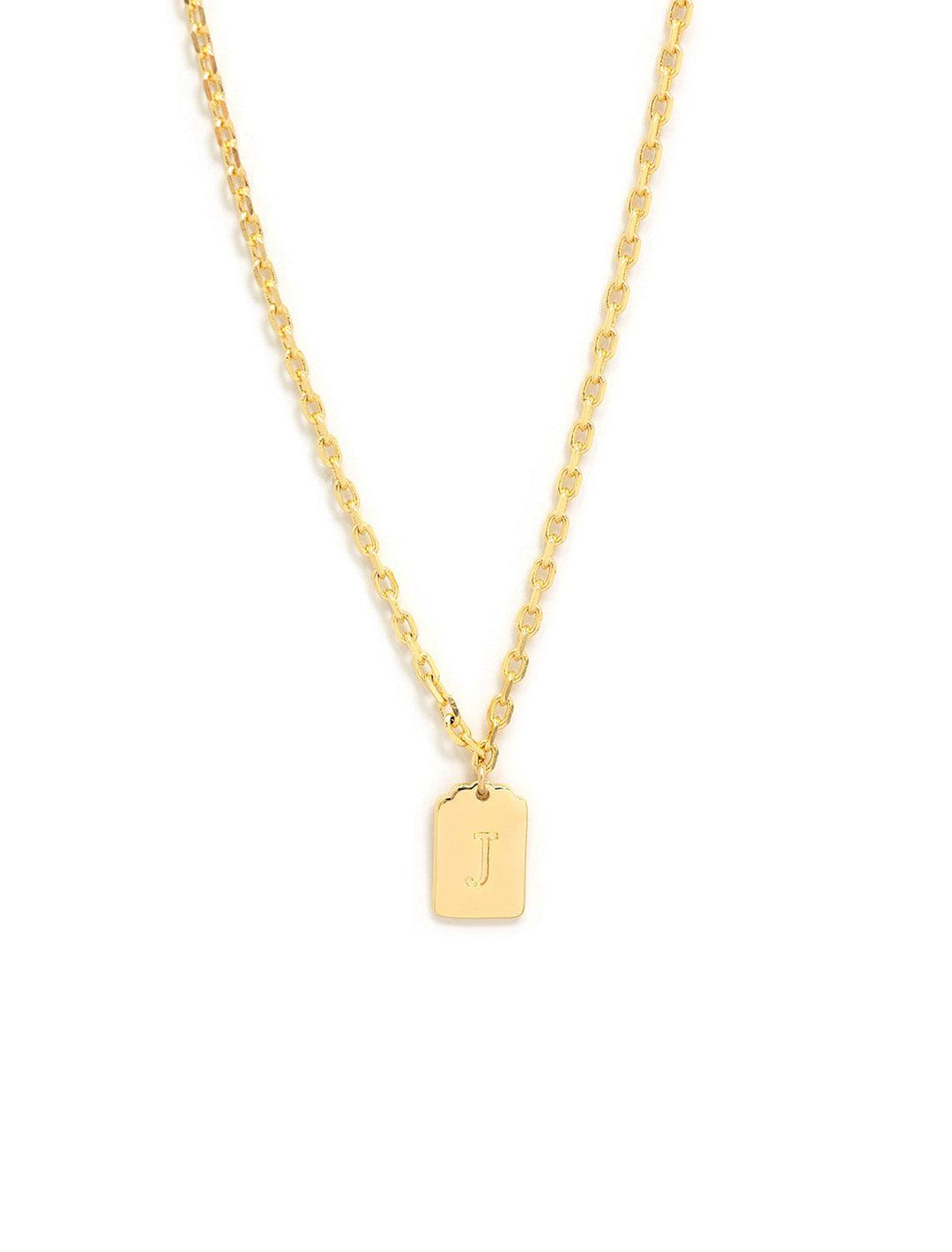 initial tag pendant necklace in gold | J