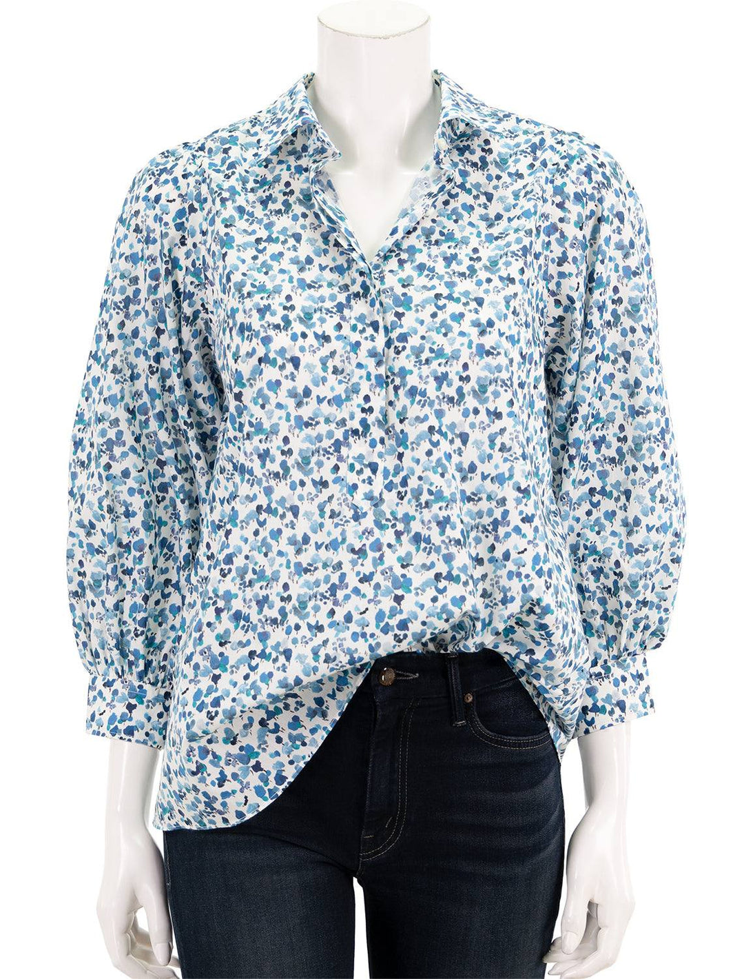 Front view of Ann Mashburn's geraldine popover in rhapsody liberty print.