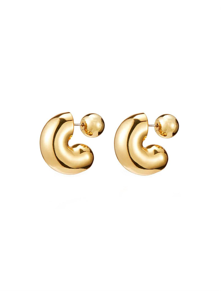 Front angle view of Jenny Bird's Medium Tome Hoops in 14K Gold-Dipped Brass.