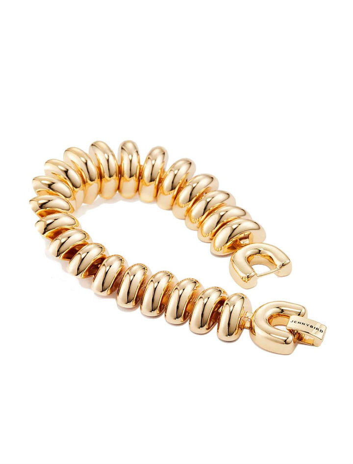 Front view of Jenny Bird's Sofia Mega Bracelet in Gold Tone Dipped Brass.