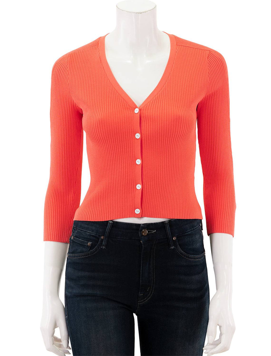 Front view of Rag & Bones's asher v cardigan in coral.