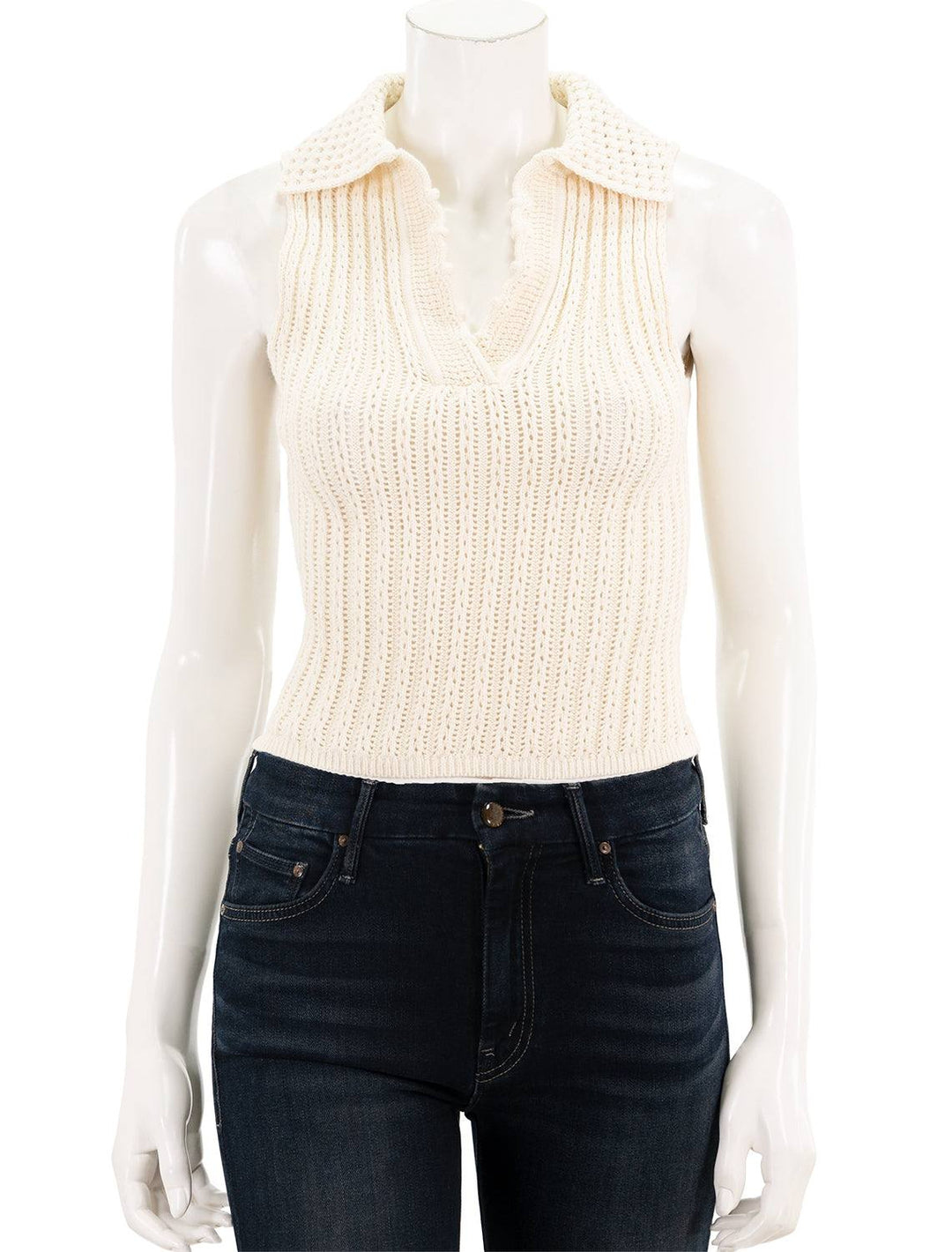 Front view of Jonathan Simkhai's imani polo tank in cream.