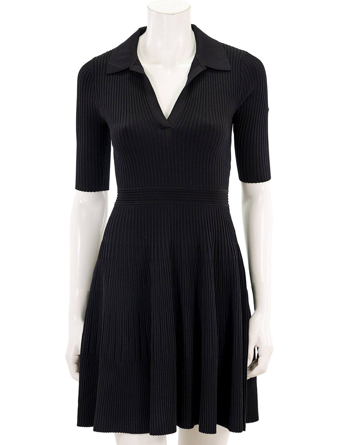 Front view of Jonathan Simkhai's patricia core compact rib polo dress in black.