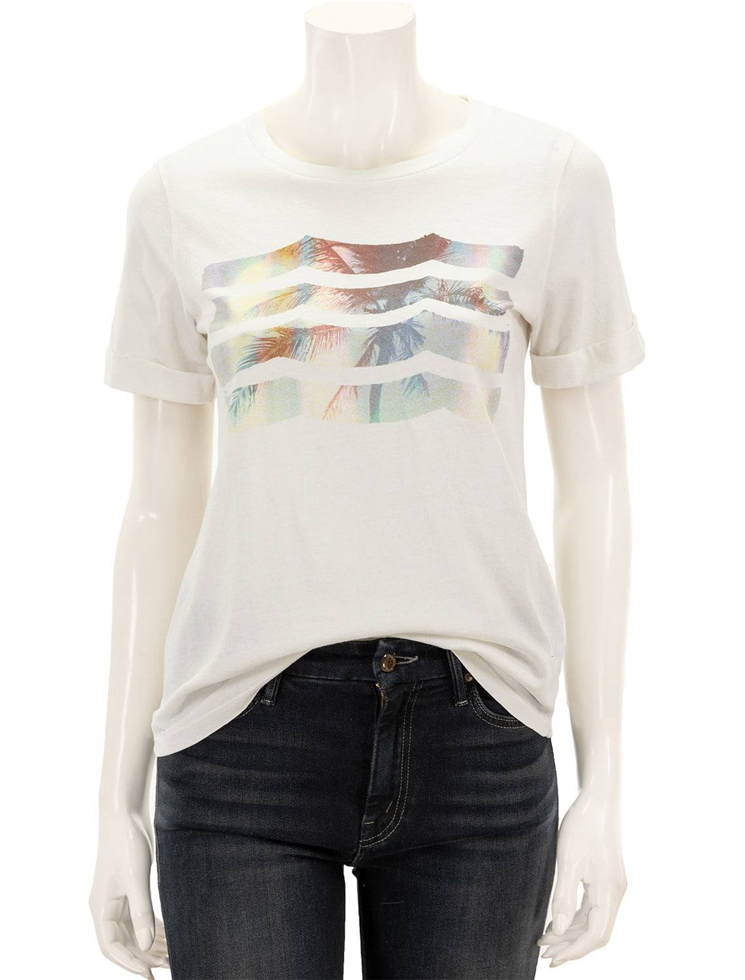 Front view of Sol Angeles' Faded Palm Wave Tee in Dirty White.
