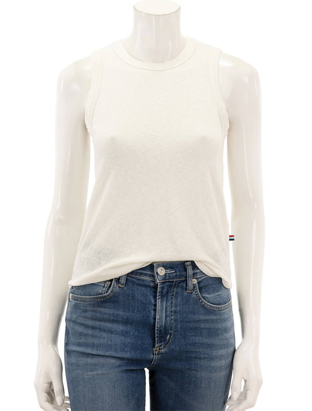 Front view of Sol Angeles' eco slub tank in dirty white.