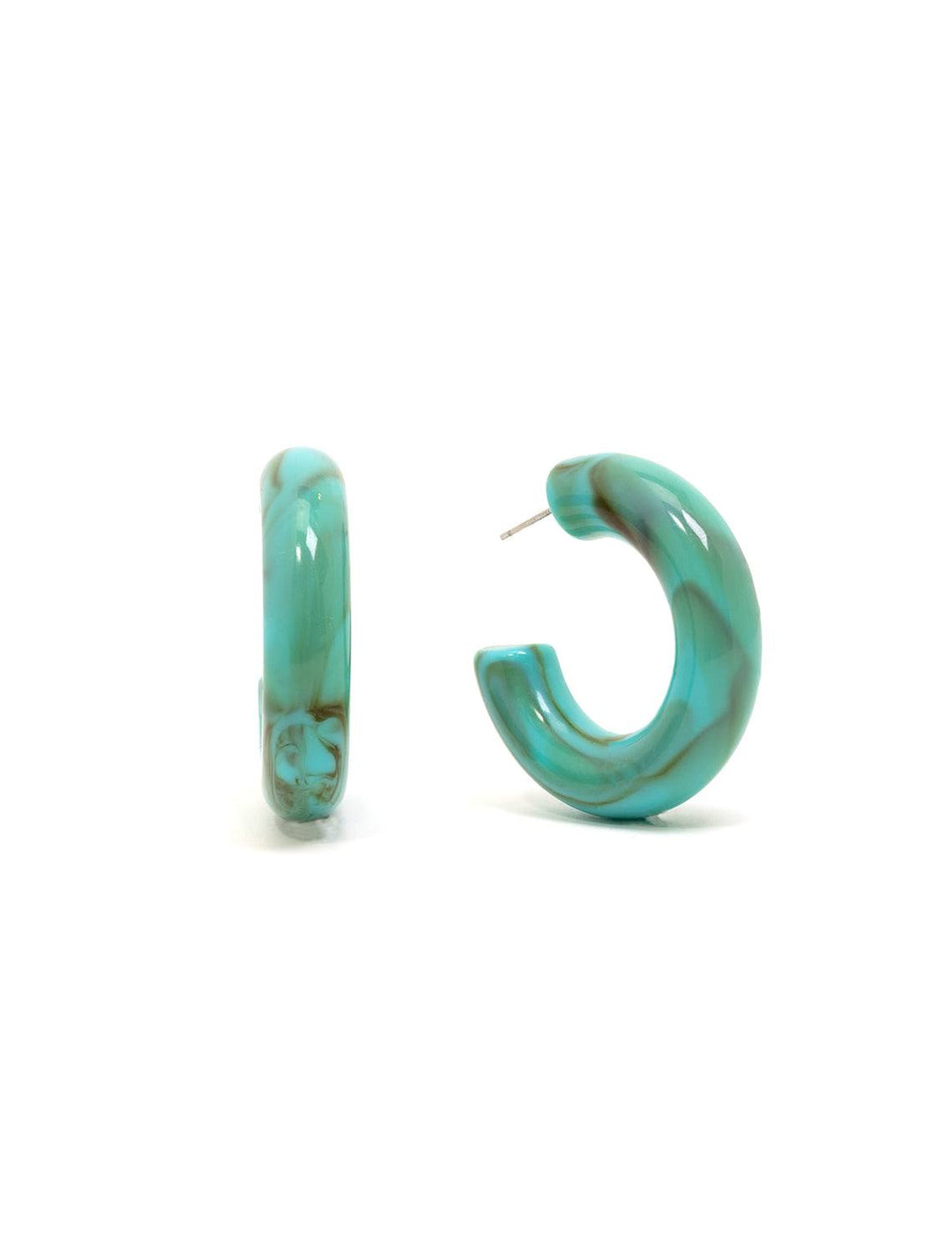 Front view of St. Armand's turquoise chunky hoops.