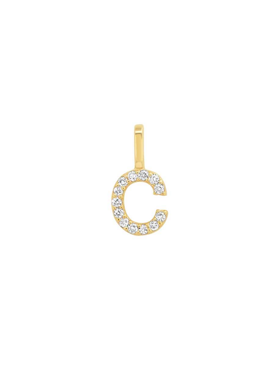 14k pave diamond initial charm - C