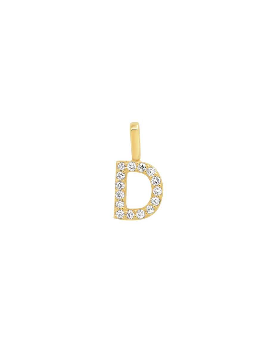 14k pave diamond initial charm - D