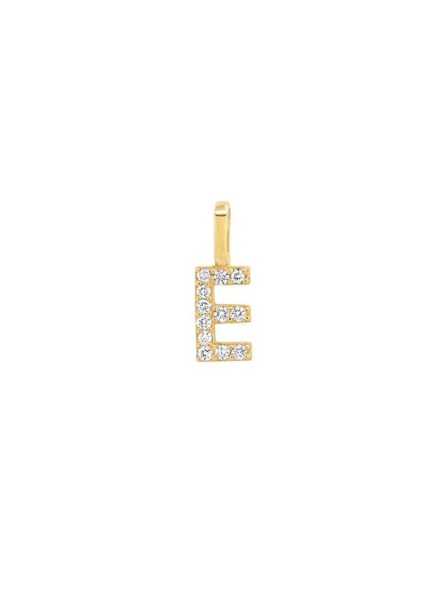 14k pave diamond initial charm - E