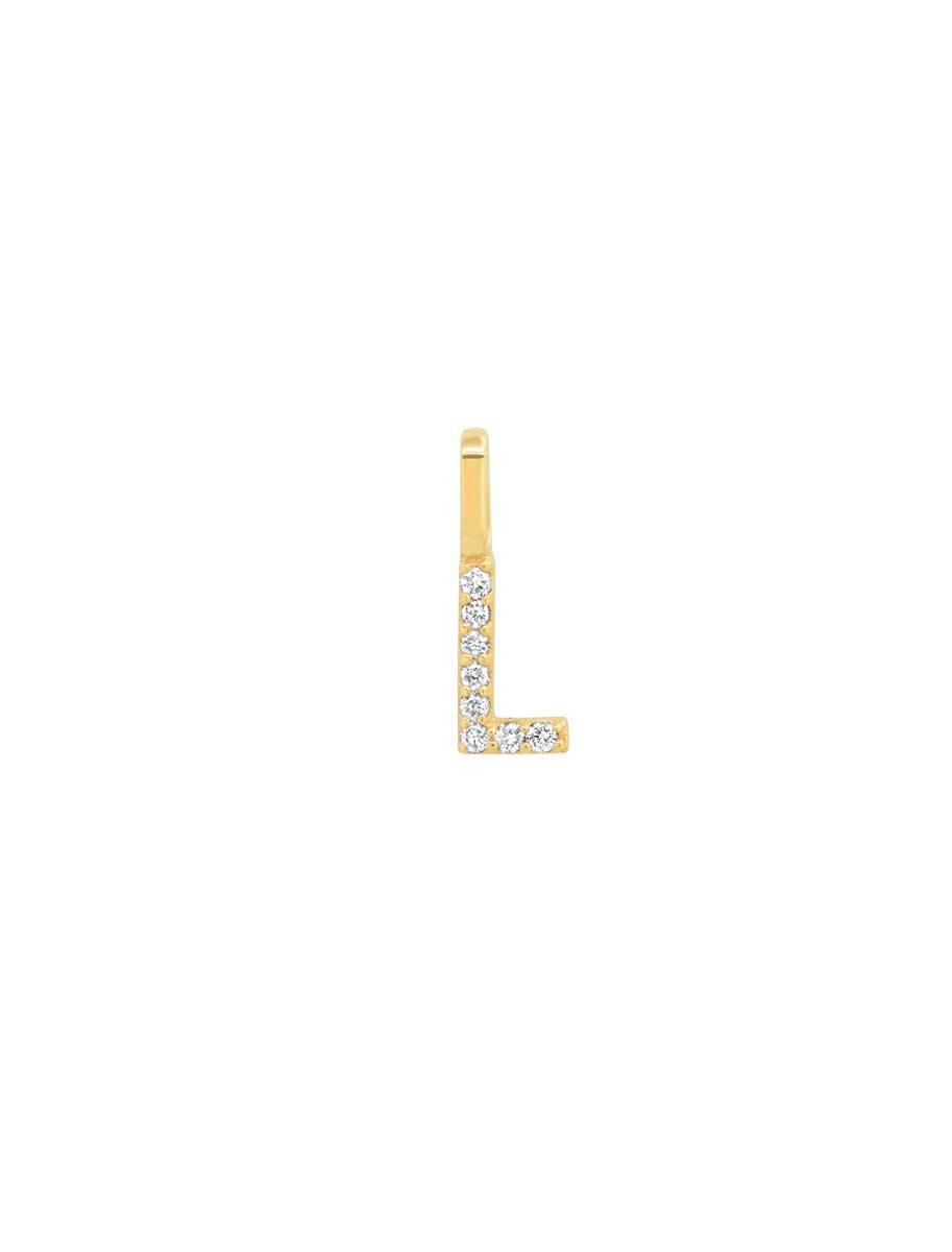 14k pave diamond initial charm - L