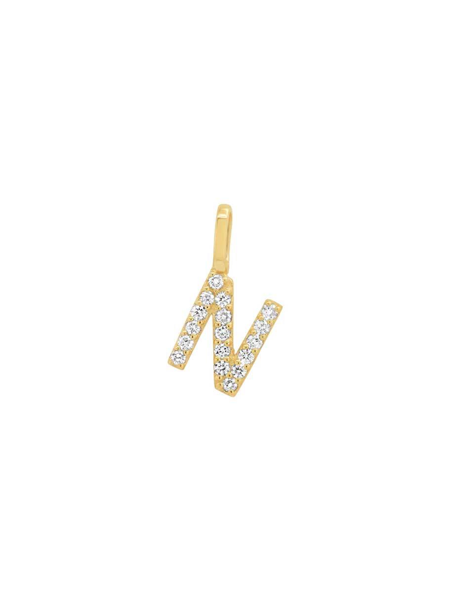 14k pave diamond initial charm - N