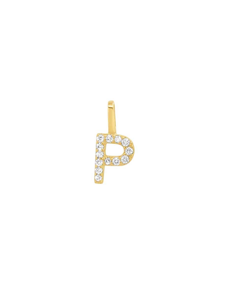 14k pave diamond initial charm - P