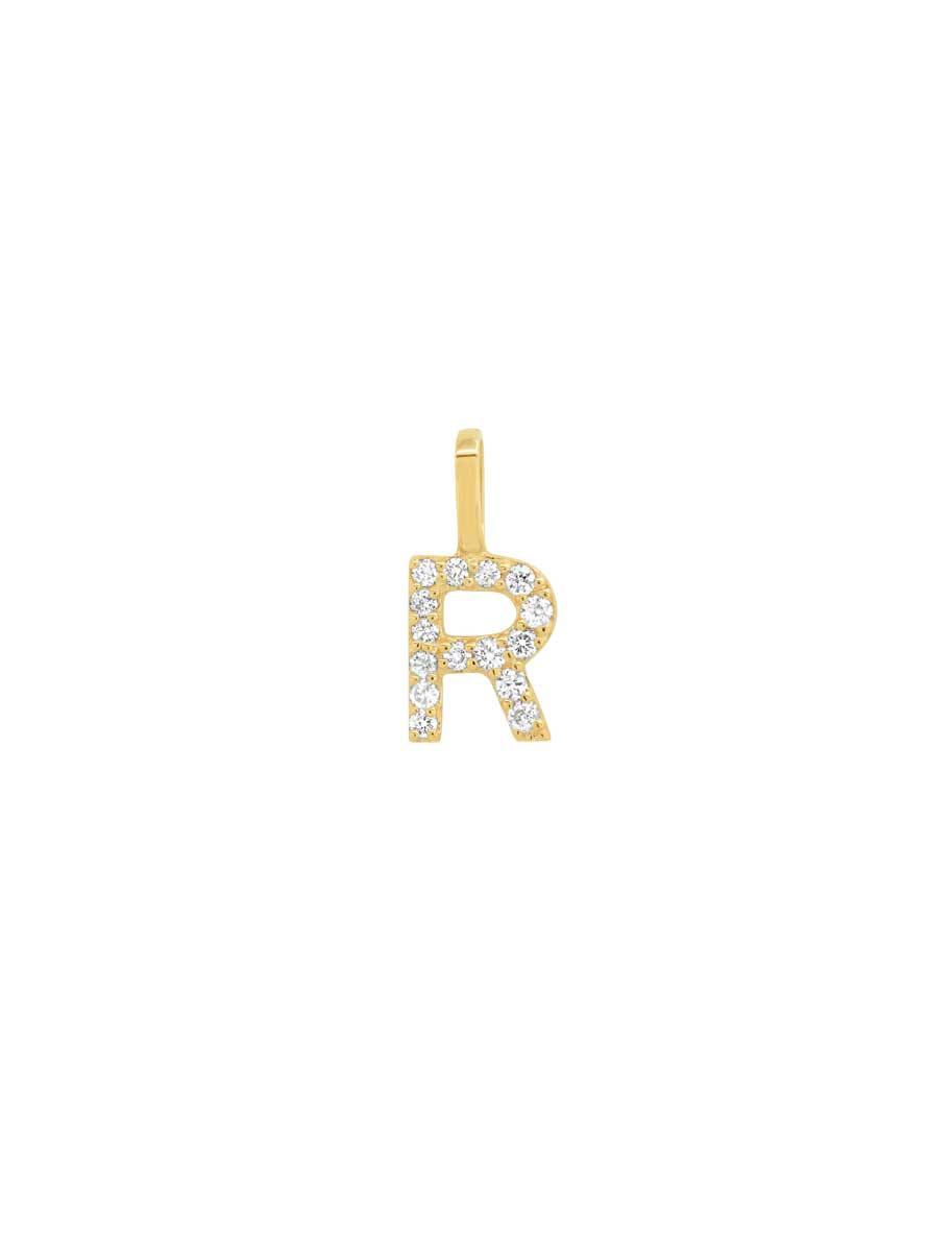 14k pave diamond initial charm - R