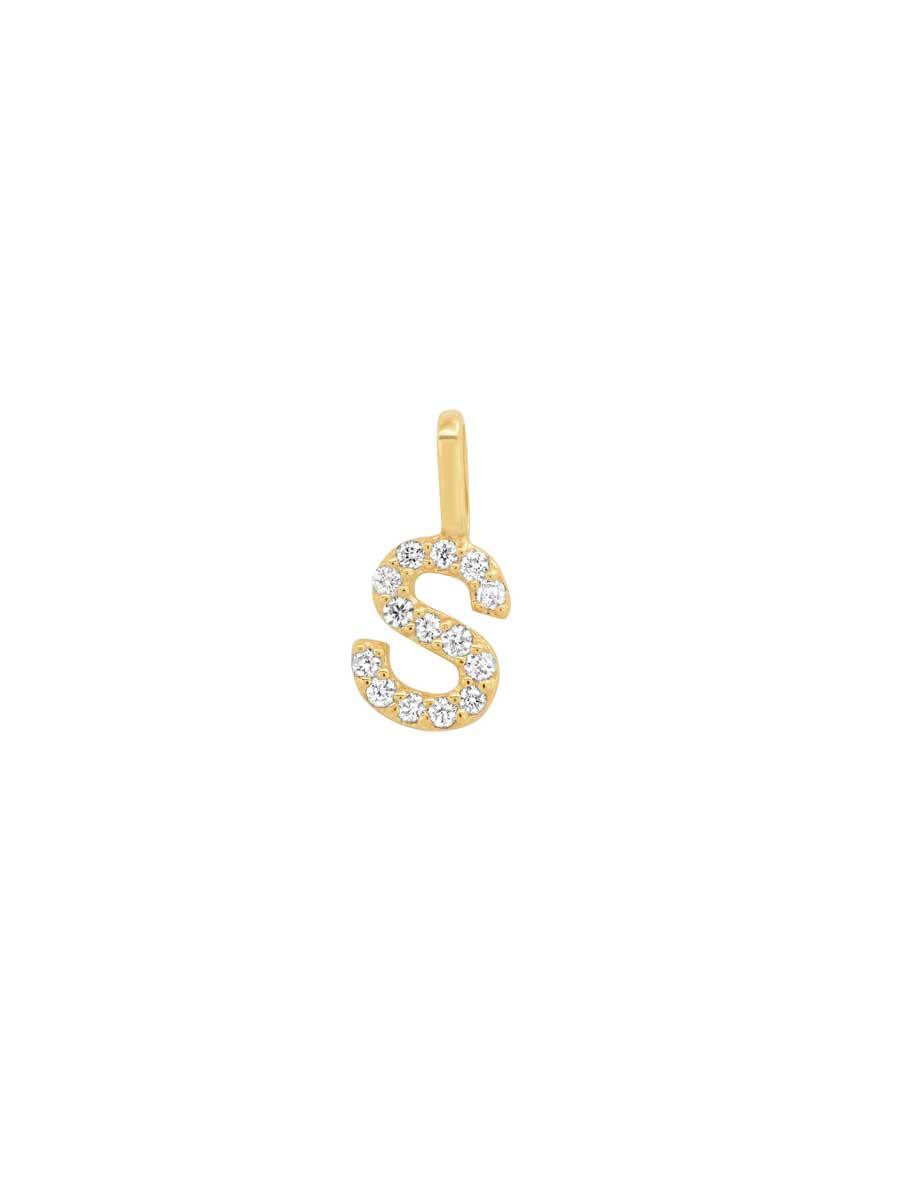 14k pave diamond initial charm - S