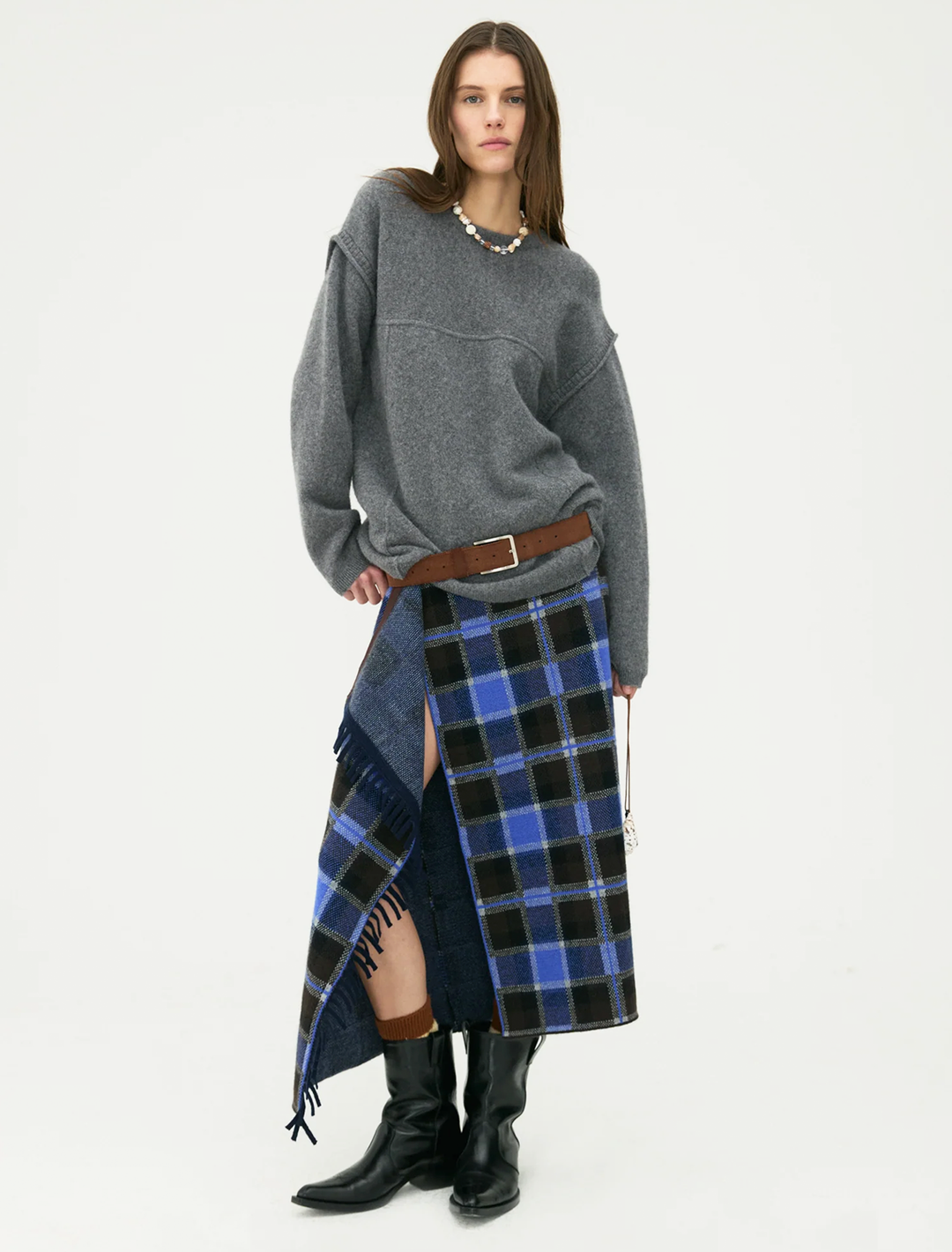 tartan wrap skirt in reservoir combo