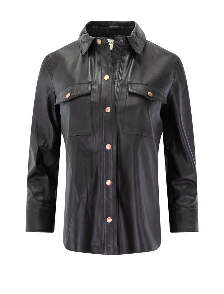 avina leather blouse in coffee bean