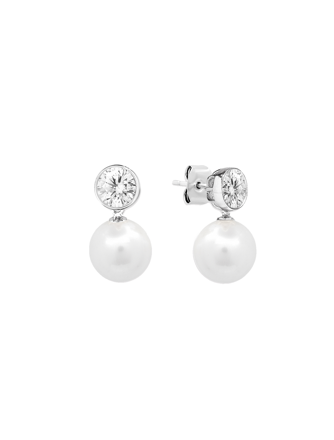 large cz and pearl drop earrings in silver