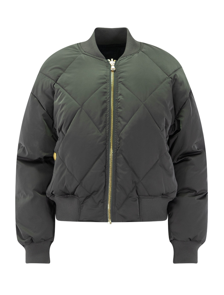 violeta reversible puffer in olive charcoal herringbone