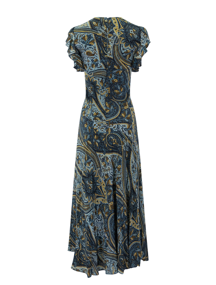 ameline silk dress in prussian print
