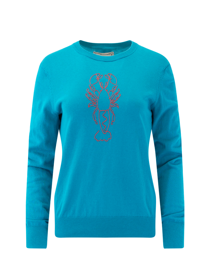 lobster crewneck sweater in teal