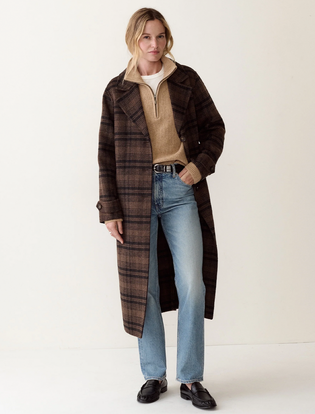 colette wool coat in brown and black plaid