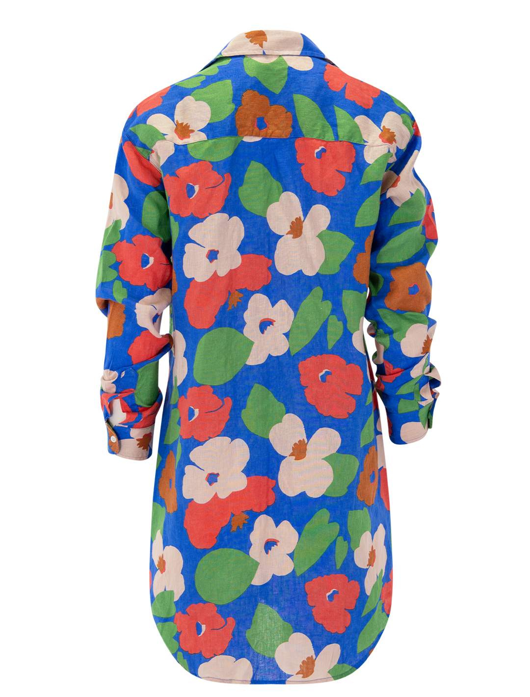 mary dress in bright blue floral