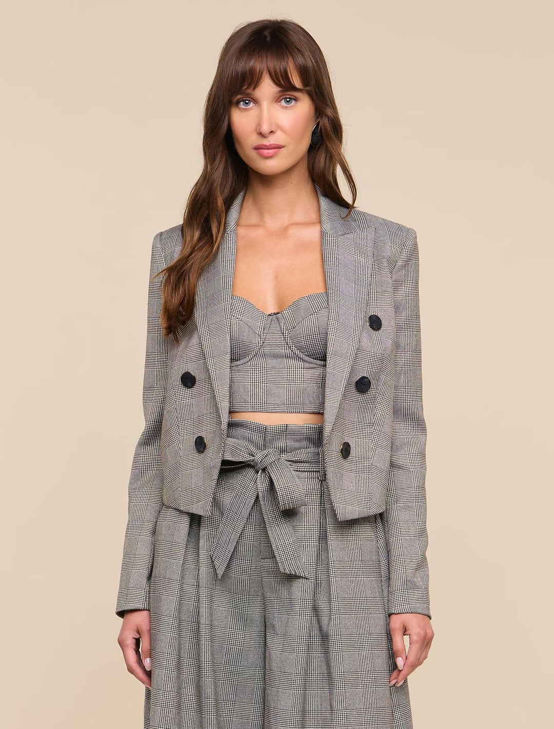 lila boxy blazer in lurex glen plaid