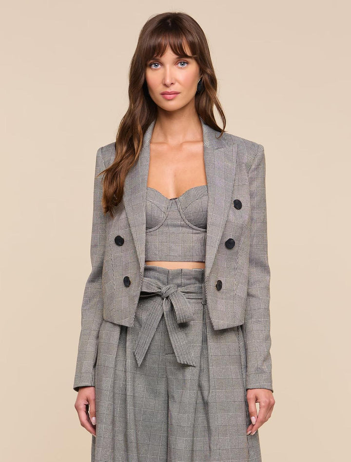 lila boxy blazer in lurex glen plaid