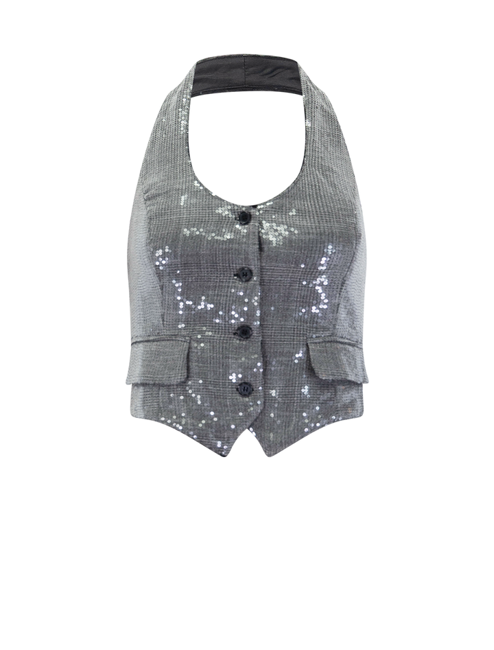 chandeller vest in black plaid