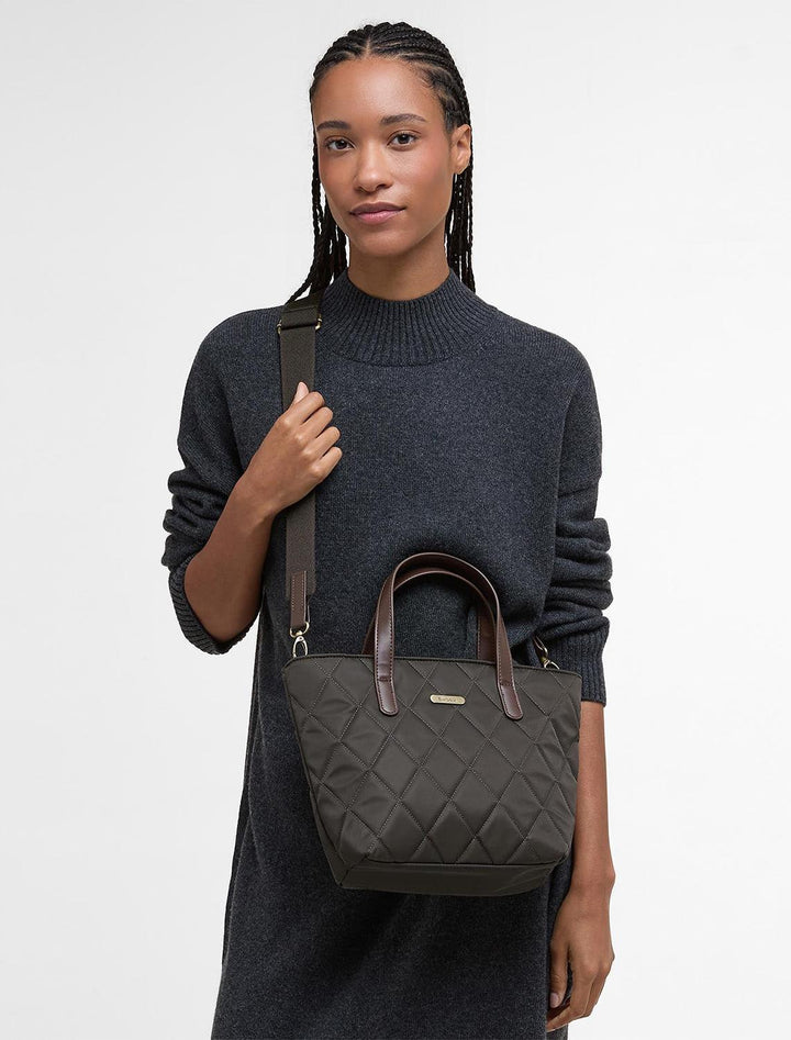 mini quilted tote bag in olive