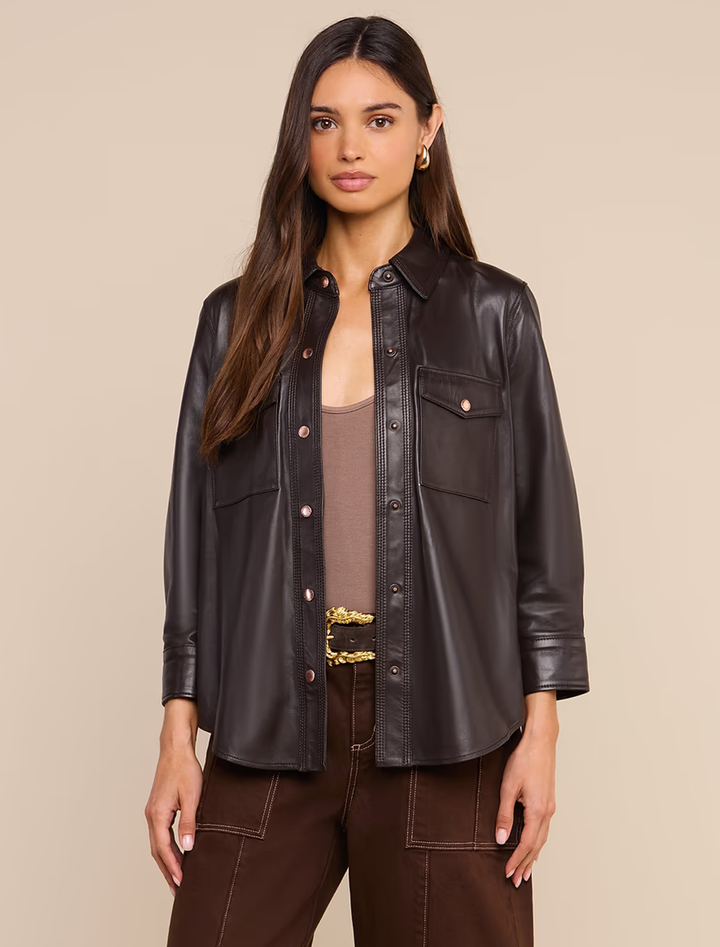 avina leather blouse in coffee bean