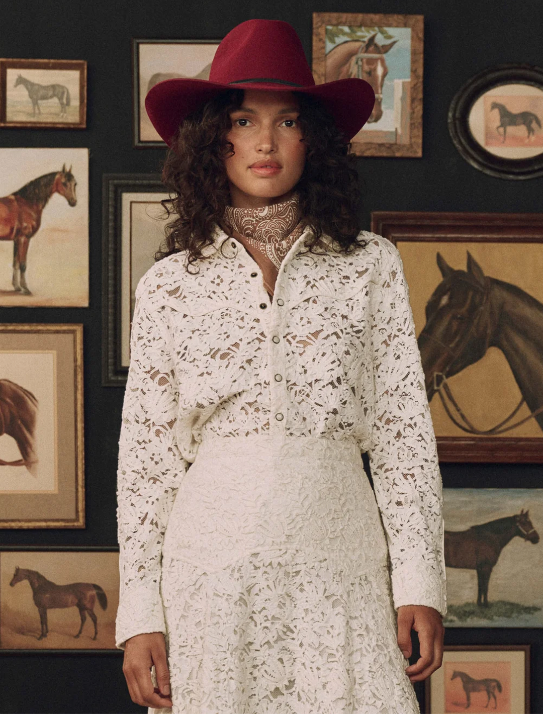 the relic lace western shirt in cream