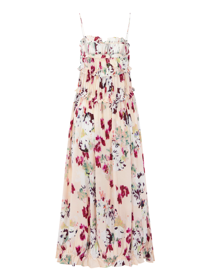 clove cami silk dress in summer garden