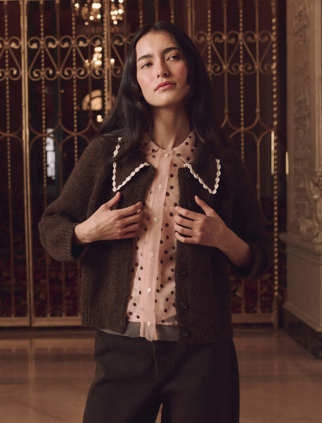 the crochet collar cardigan in chocolate