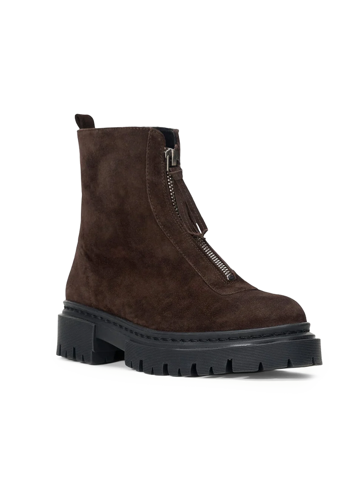 miles zip ankle boot in espresso suede