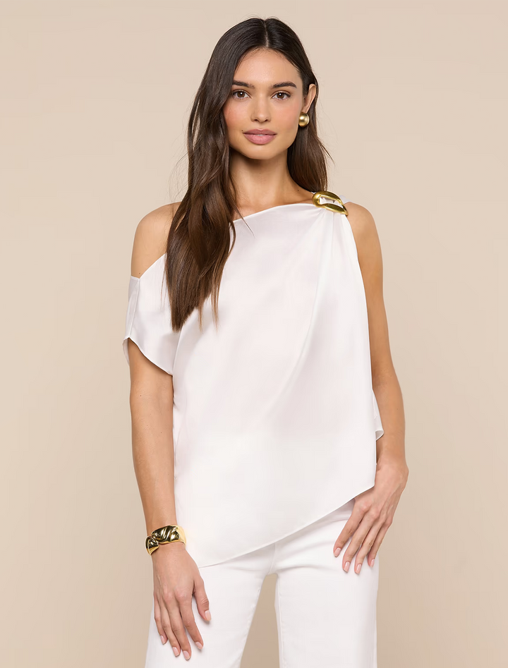 driselle scarf top in ivory and gold print