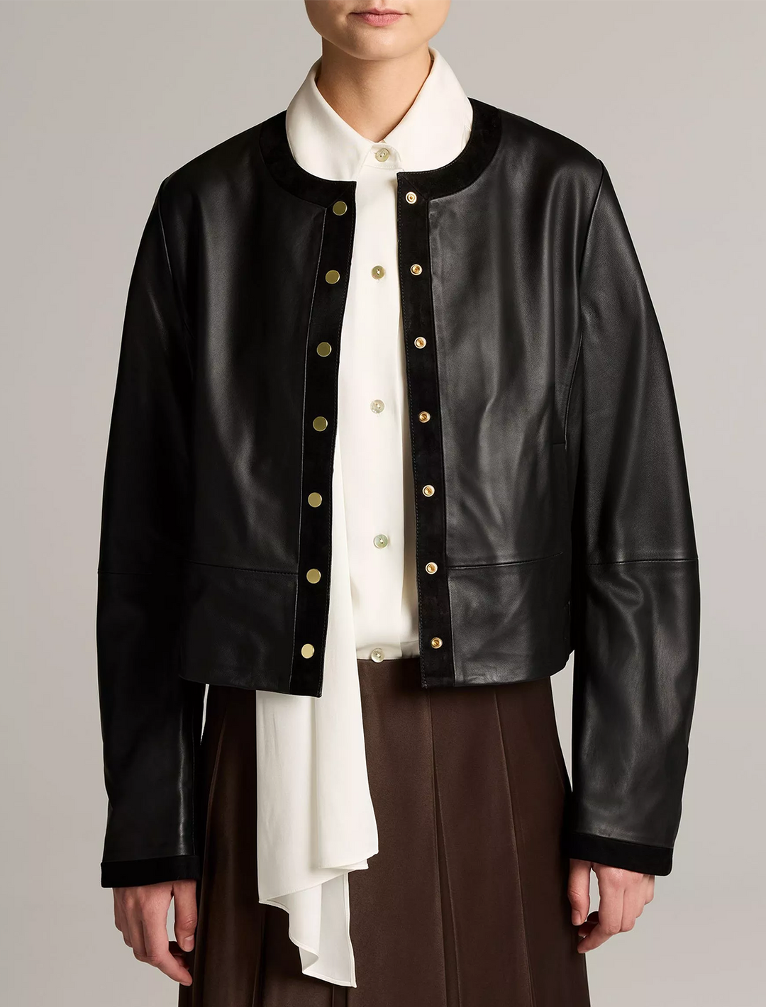 leather cropped jacket in black