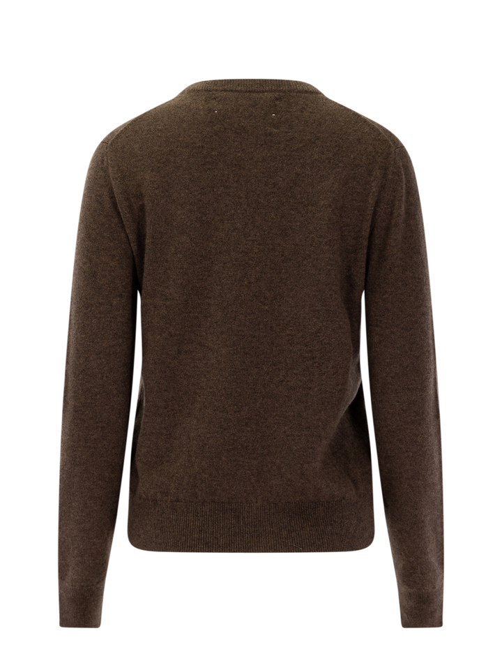 cashmere crewneck in walnut with ivory embroidery | to the moon &amp; back