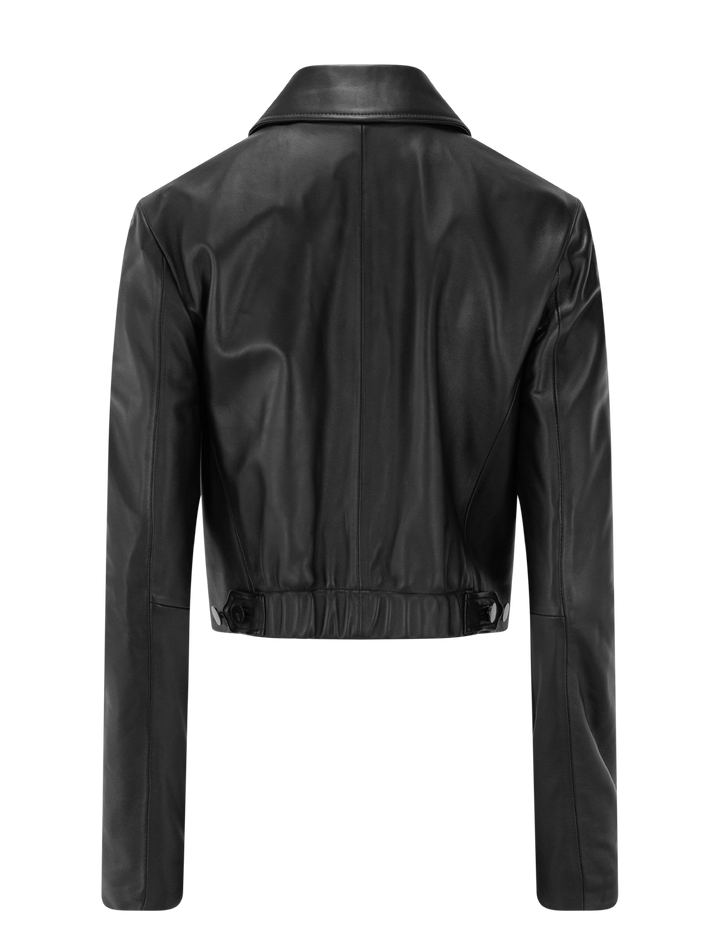 leather cropped jacket in black