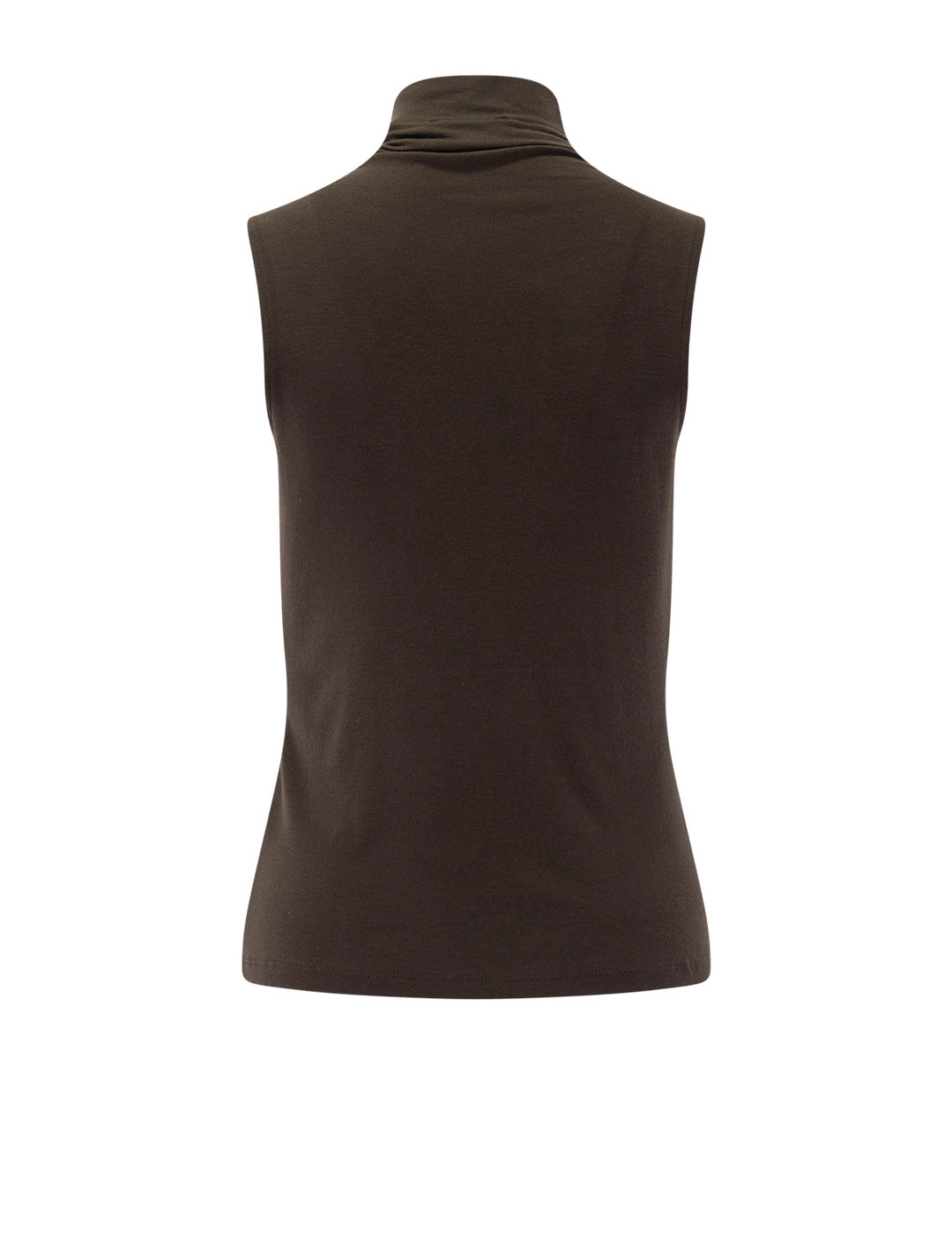 sleeveless turtleneck in smoked truffle