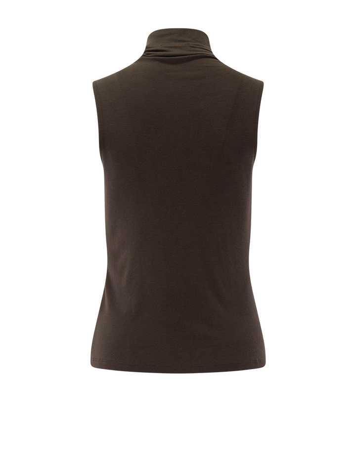 sleeveless turtleneck in smoked truffle