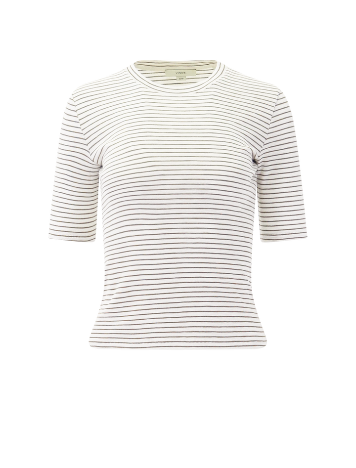 striped elbow sleeve crew in tapenade combo