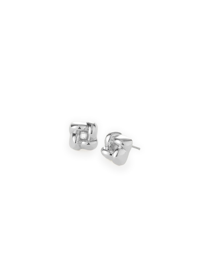 mini woven square earrings in high polish silver