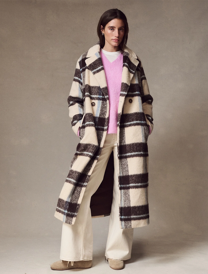 aspen coat in ivory java plaid