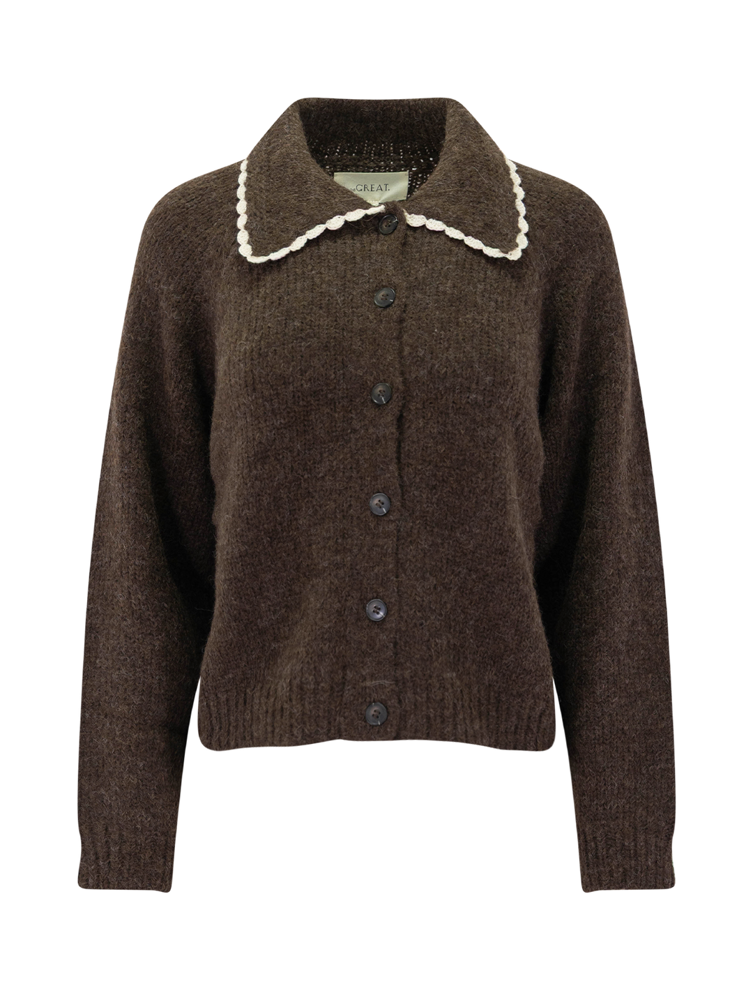 the crochet collar cardigan in chocolate