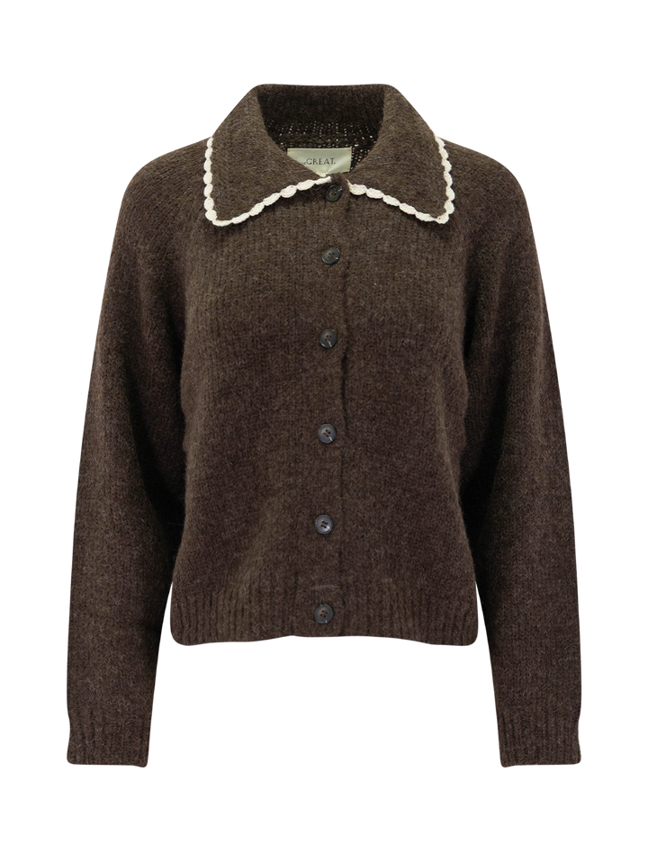 the crochet collar cardigan in chocolate