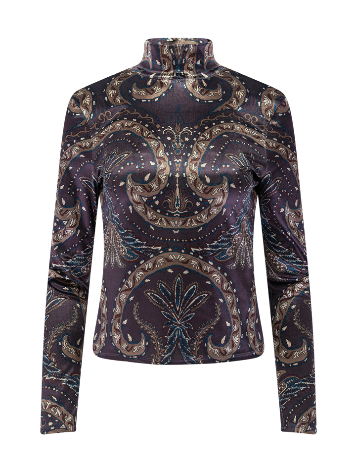 nate top in eggplant print