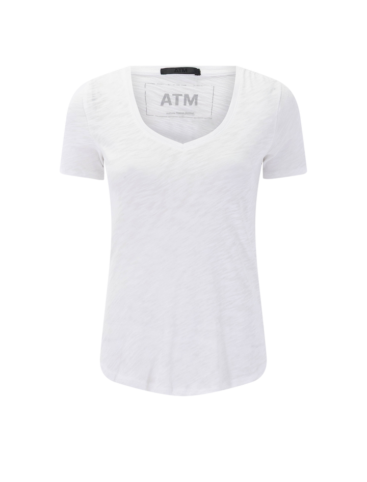 slub v-neck tee in white