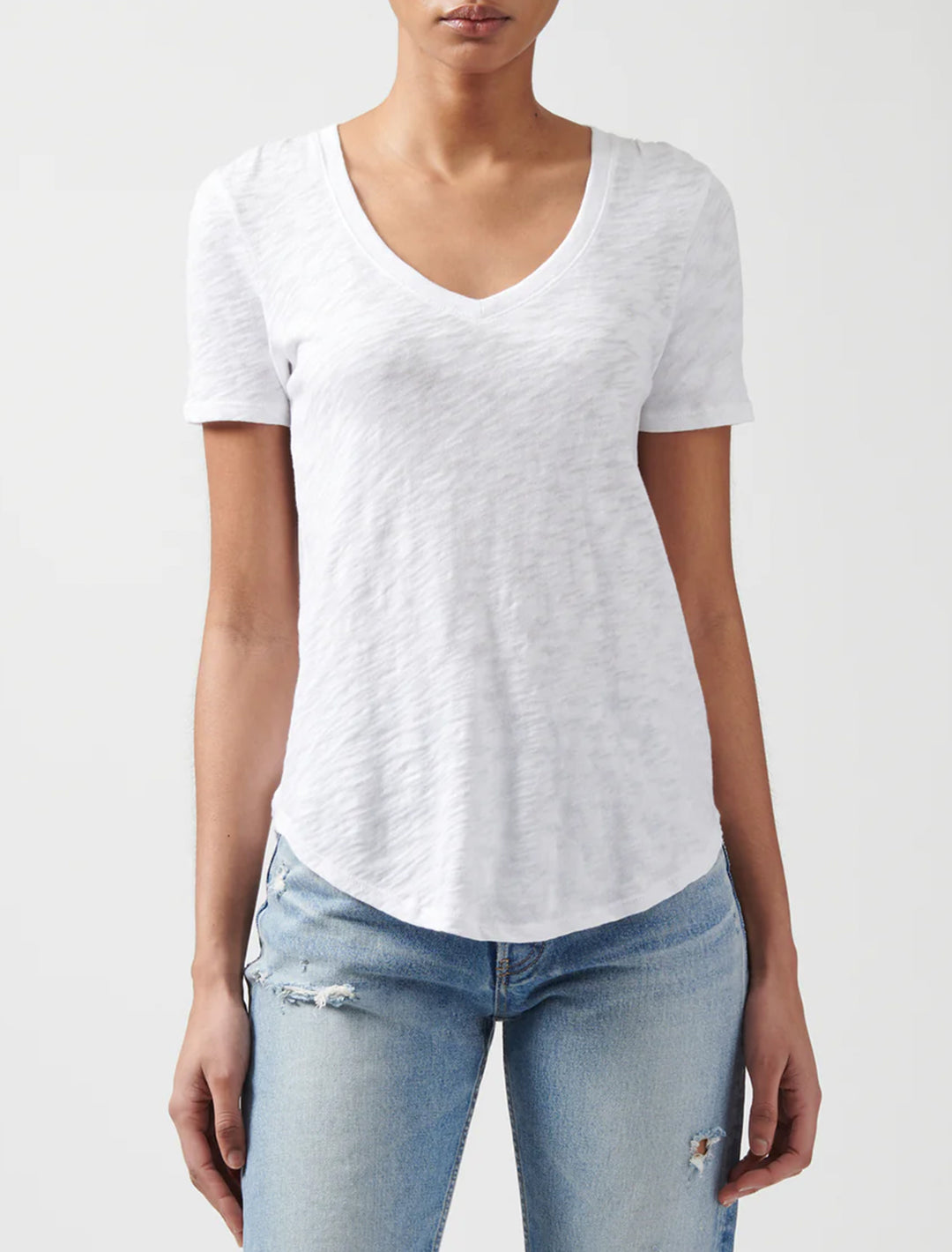 slub v-neck tee in white